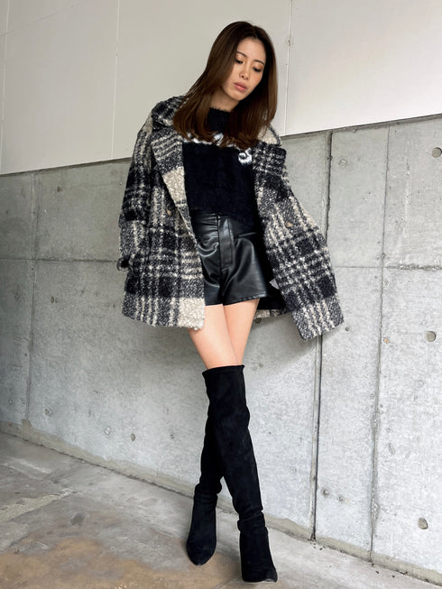 チェック柄ミドル丈コート